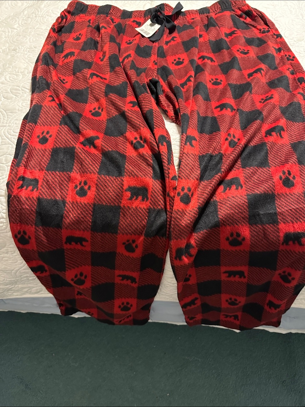 Men’s Red and Black Buffalo Plaid Bear Paw Fleece Pajama Pants